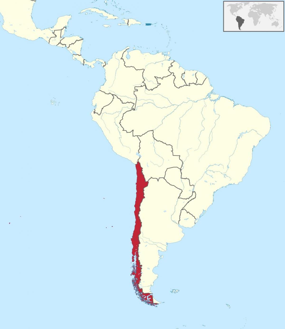 Čile na karti Južne Amerike