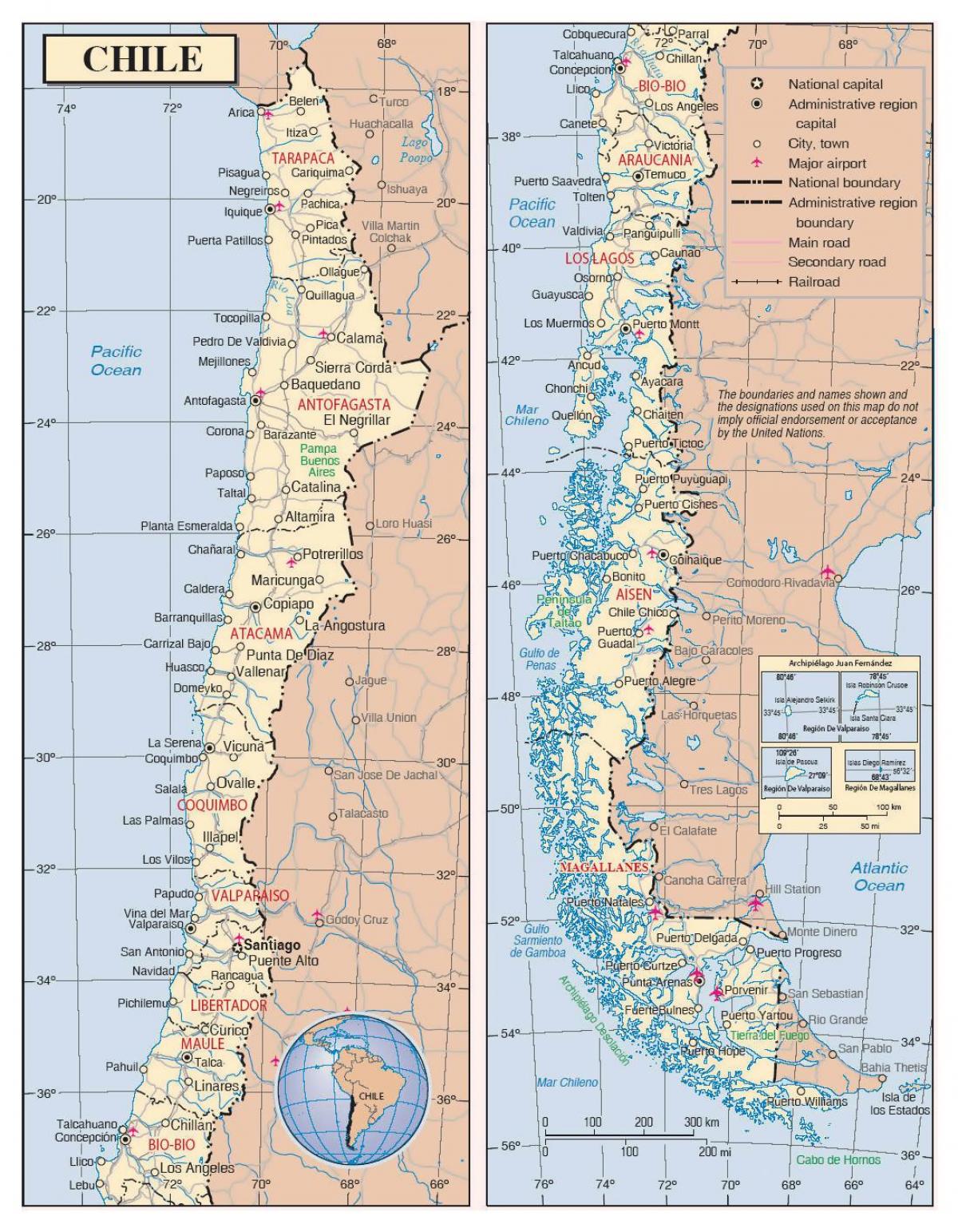 karta Čile sa gradovima