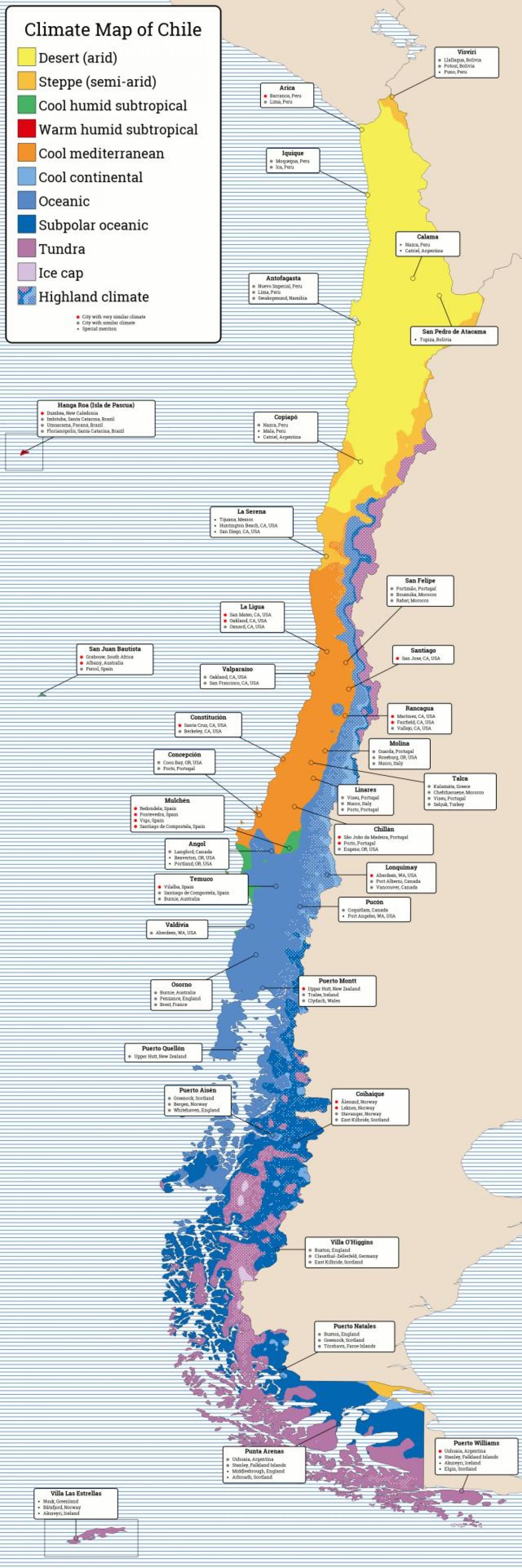 Karta Čile klime